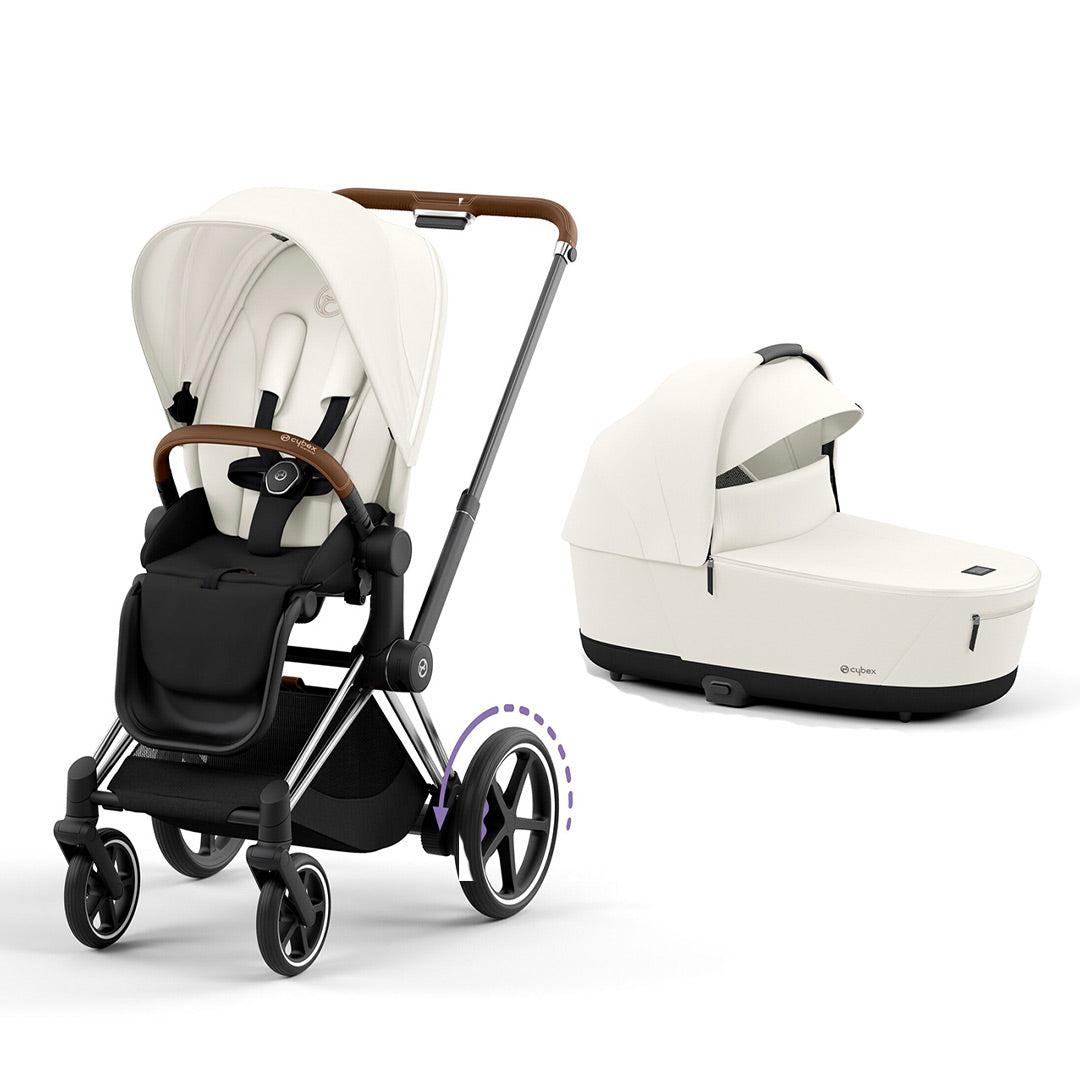 CYBEX e-Priam Pushchair - Off White-Strollers-Off White/Chrome & Brown-Lux Carrycot | Natural Baby Shower