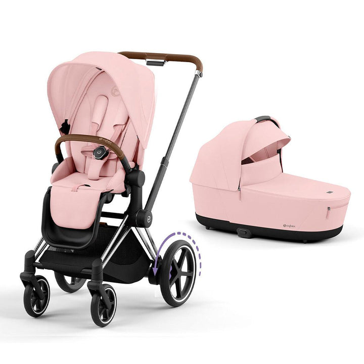 CYBEX e-Priam Pushchair - Peach Pink-Strollers-Peach Pink/Chrome & Brown-Lux Carrycot | Natural Baby Shower