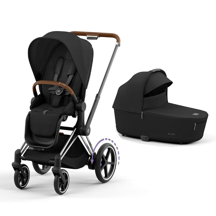CYBEX e-Priam Pushchair - Sepia Black-Strollers-Sepia Black/Chrome & Brown-Lux Carrycot | Natural Baby Shower