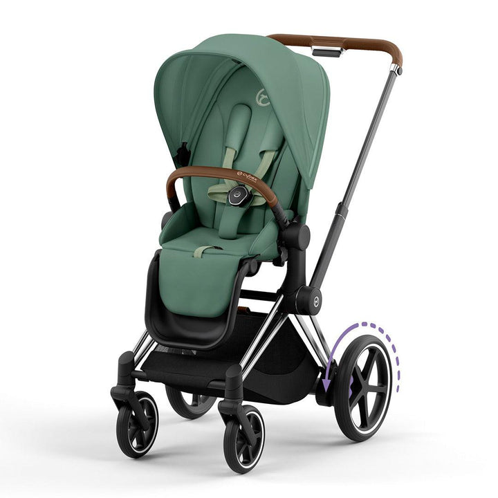 CYBEX e-Priam Pushchair - Leaf Green-Strollers-Leaf Green/Chrome & Brown-No Carrycot | Natural Baby Shower