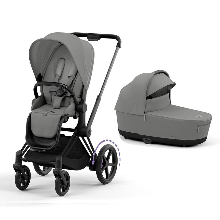 CYBEX e-Priam Pushchair - Mirage Grey-Strollers-Mirage Grey/Matt Black-Lux Carrycot | Natural Baby Shower