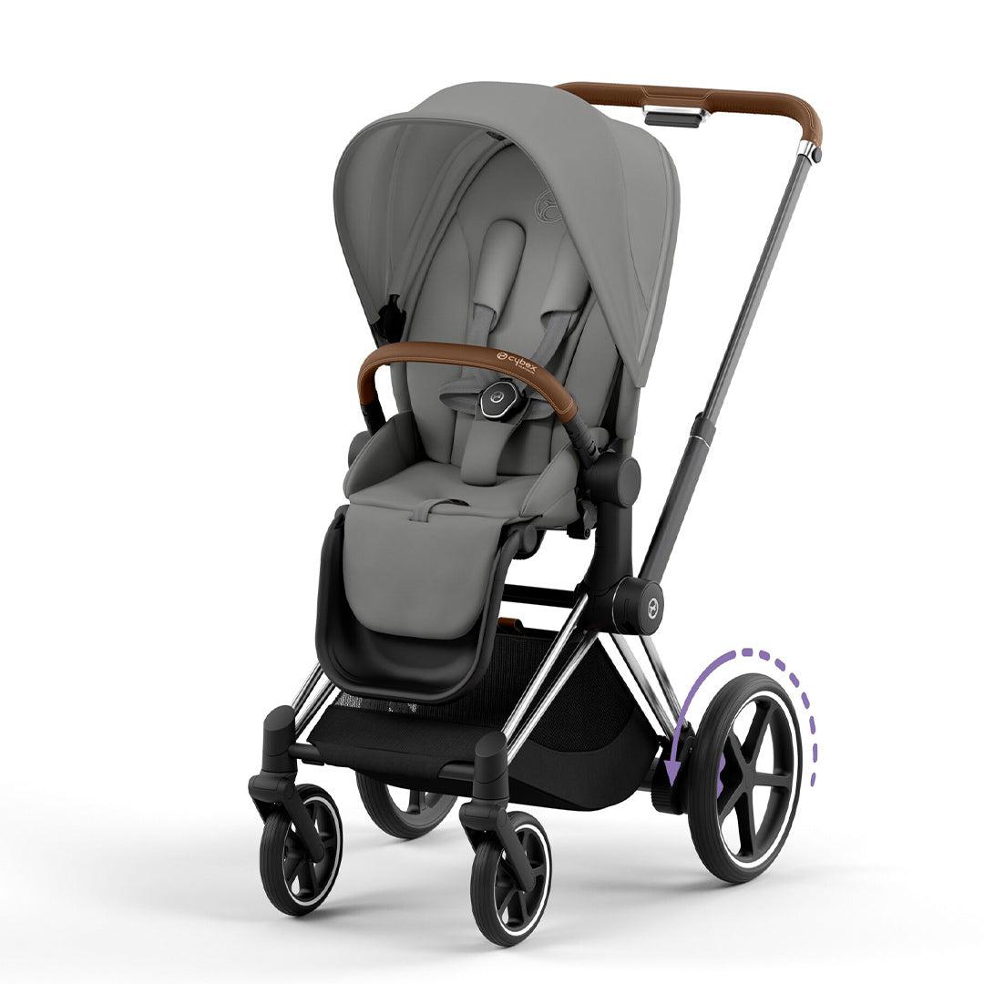 CYBEX e-Priam Pushchair - Mirage Grey-Strollers-Mirage Grey/Chrome & Brown-No Carrycot | Natural Baby Shower