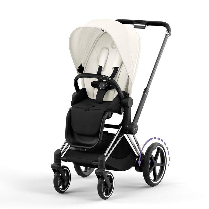 CYBEX e-Priam Pushchair - Off White-Strollers-Off White/Chrome & Black-No Carrycot | Natural Baby Shower