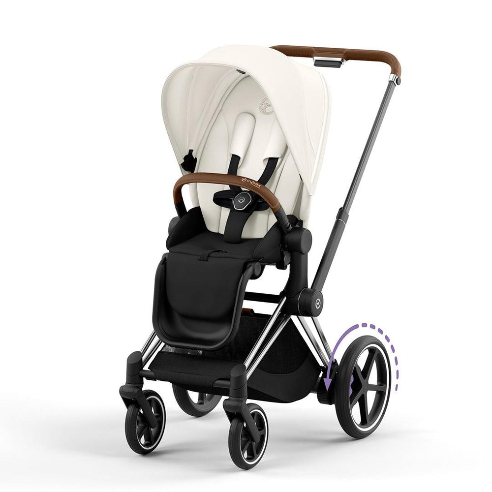 CYBEX e-Priam Pushchair - Off White-Strollers-Off White/Chrome & Brown-No Carrycot | Natural Baby Shower