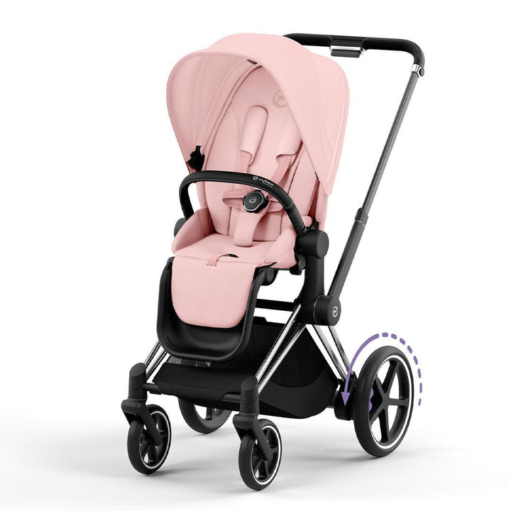 CYBEX e-Priam Pushchair - Peach Pink-Strollers-Peach Pink/Chrome & Black-No Carrycot | Natural Baby Shower
