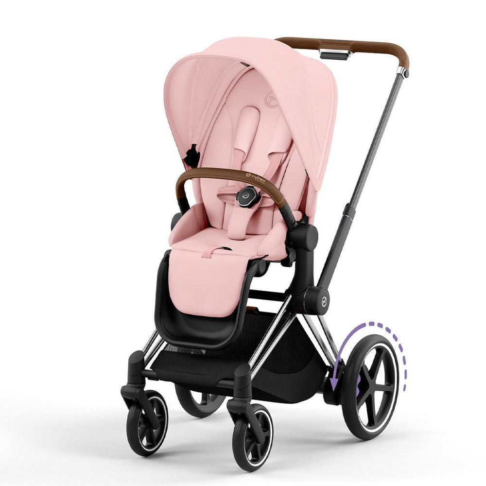 CYBEX e-Priam Pushchair - Peach Pink-Strollers-Peach Pink/Chrome & Brown-No Carrycot | Natural Baby Shower