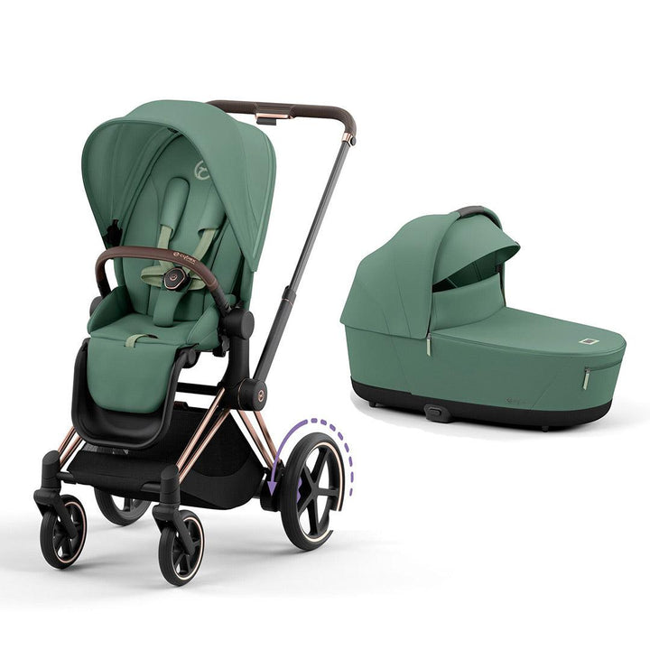 CYBEX e-Priam Pushchair - Leaf Green-Strollers-Leaf Green/Rose Gold-Lux Carrycot | Natural Baby Shower