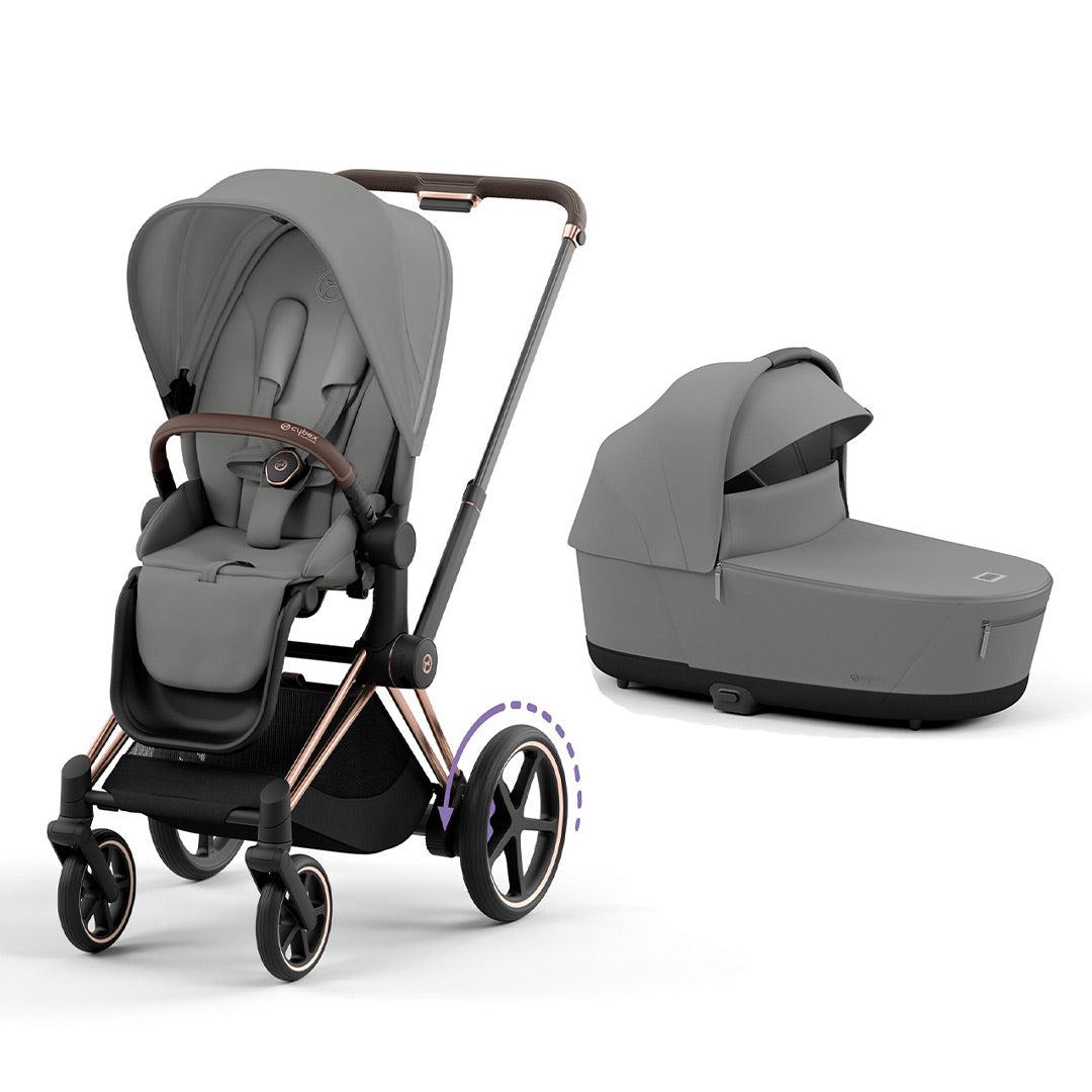 CYBEX e-Priam Pushchair - Mirage Grey-Strollers-Mirage Grey/Rose Gold-Lux Carrycot | Natural Baby Shower