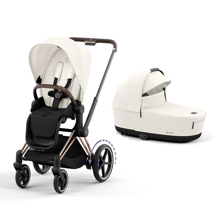 CYBEX e-Priam Pushchair - Off White-Strollers-Off White/Rose Gold-Lux Carrycot | Natural Baby Shower
