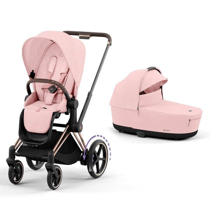 CYBEX e-Priam Pushchair - Peach Pink-Strollers-Peach Pink/Rose Gold-Lux Carrycot | Natural Baby Shower