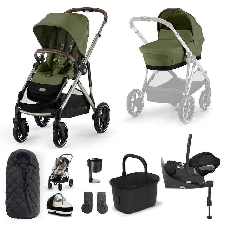 CYBEX Gazelle S + Cloud T Travel System-Travel Systems-Moss Green-With Base | Natural Baby Shower