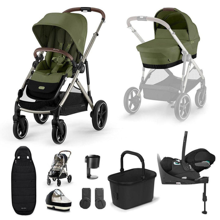 CYBEX Gazelle S + Cloud T Travel System-Travel Systems-Moss Green-With Base | Natural Baby Shower