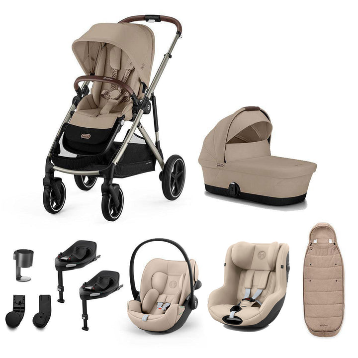 CYBEX Gazelle S Newborn to Toddler Ultimate Bundle-Travel Systems-Almond Beige-2 x Base G3 | Natural Baby Shower
