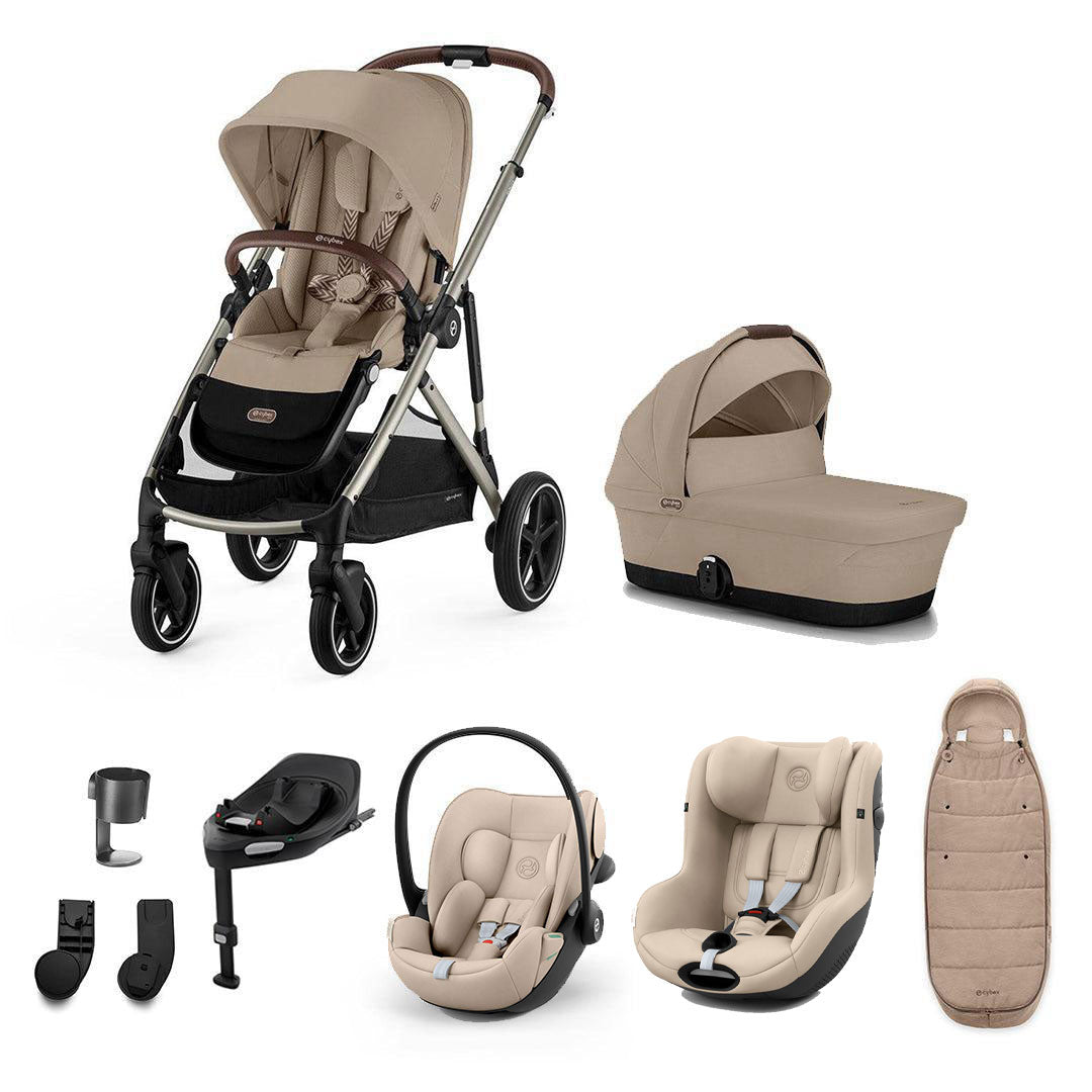 CYBEX Gazelle S Newborn to Toddler Ultimate Bundle-Travel Systems-Almond Beige-1 x Base G3 | Natural Baby Shower