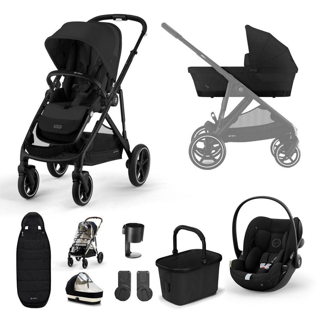 CYBEX Gazelle S + Cloud G Luxury Bundle - Moon Black-Travel Systems-Moon Black-Gold Footmuff | Natural Baby Shower