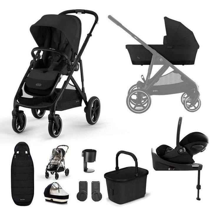 CYBEX Gazelle S + Cloud G Luxury Bundle - Moon Black-Travel Systems-Moon Black-Gold Footmuff | Natural Baby Shower