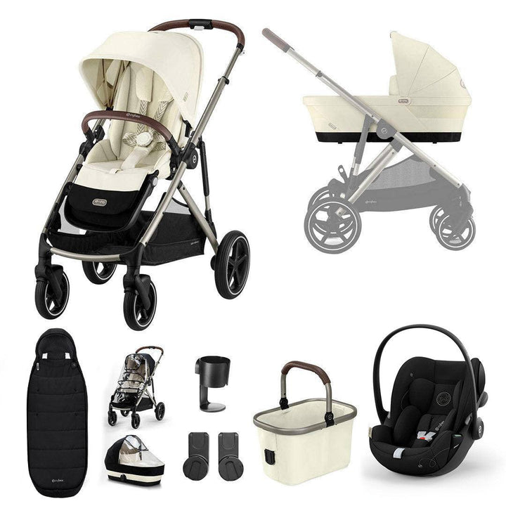 CYBEX Gazelle S + Cloud G Luxury Bundle - Seashell Beige-Travel Systems-Seashell Beige-Gold Footmuff | Natural Baby Shower