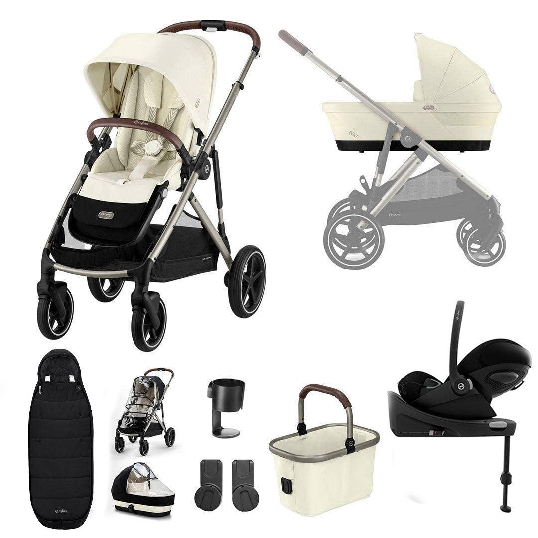 CYBEX Gazelle S + Cloud G Luxury Bundle - Seashell Beige-Travel Systems-Seashell Beige-Gold Footmuff | Natural Baby Shower