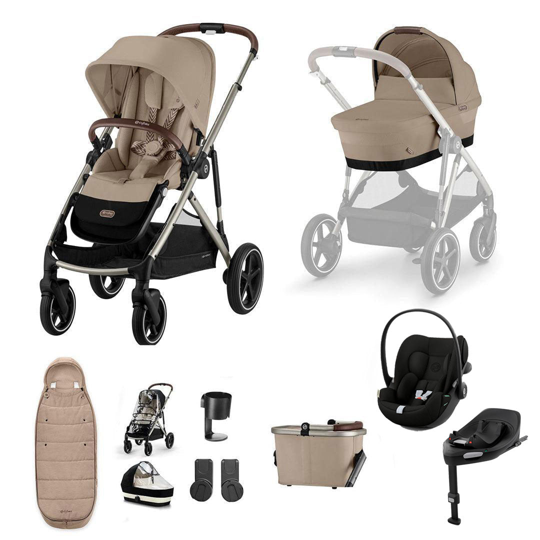 CYBEX Gazelle S + Cloud G3 Travel System-Travel Systems-Almond Beige/Black-With Base | Natural Baby Shower