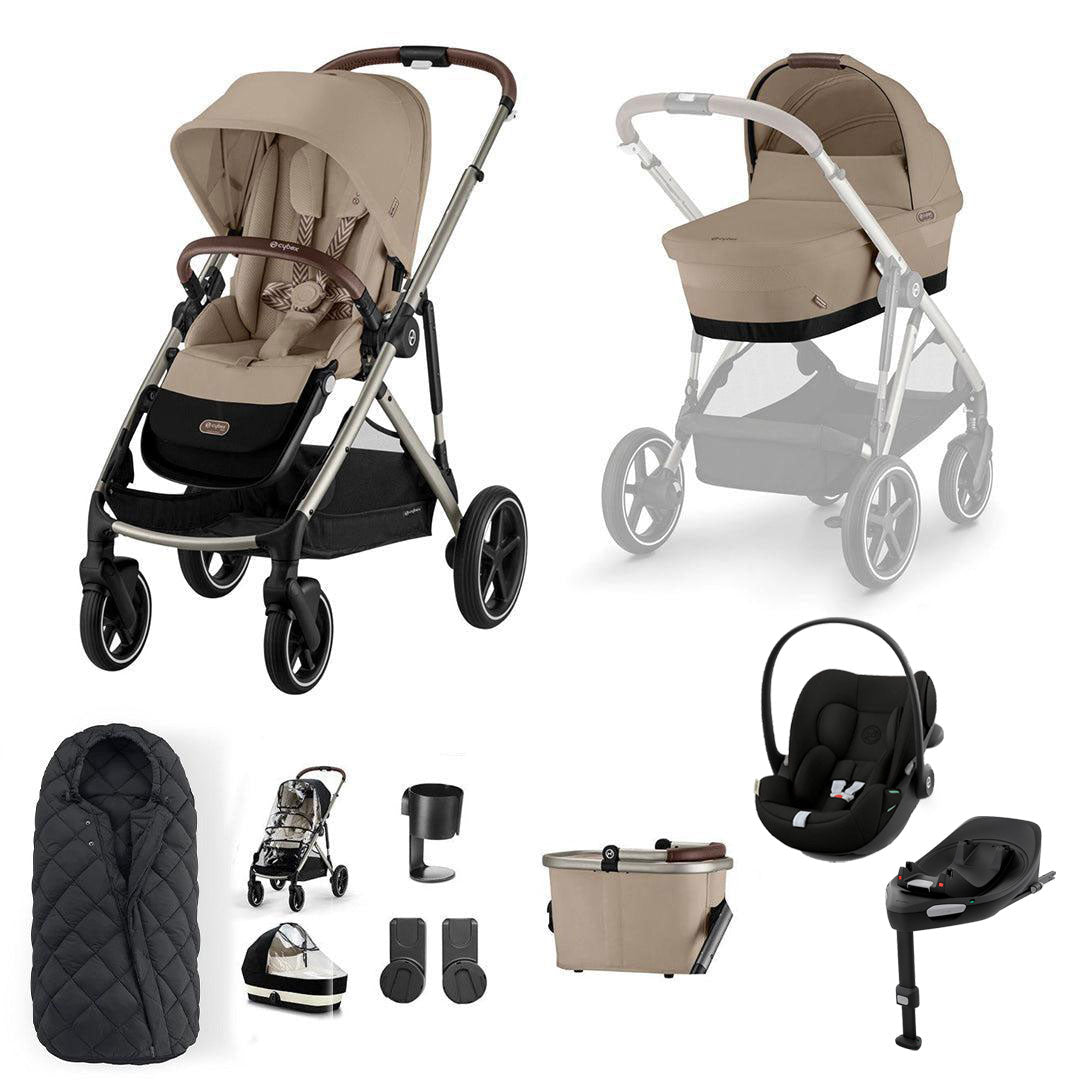 CYBEX Gazelle S + Cloud G3 Travel System-Travel Systems-Almond Beige/Black-With Base | Natural Baby Shower