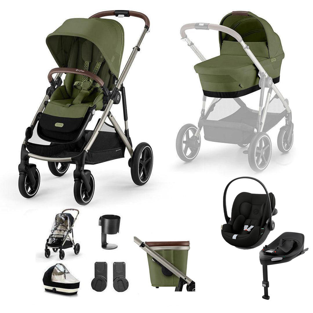 CYBEX Gazelle S + Cloud G3 Travel System-Travel Systems-Moss Green-With Base | Natural Baby Shower
