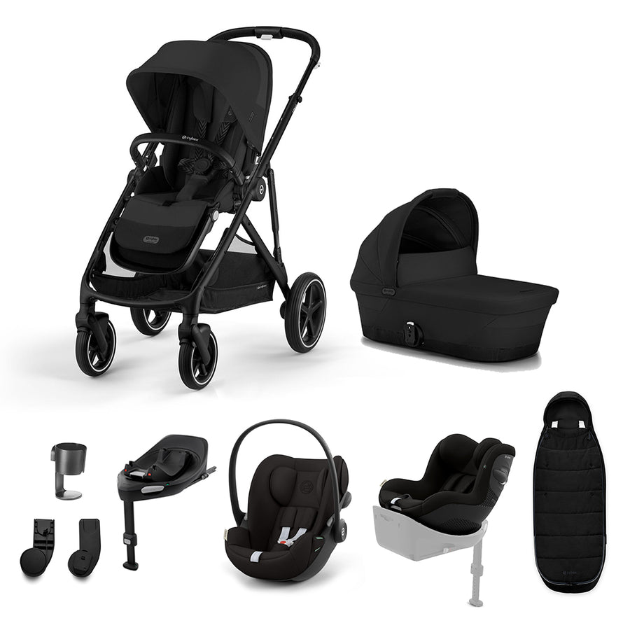 CYBEX Gazelle S Newborn to Toddler Ultimate Bundle-Travel Systems-Moon Black-1 x Base G | Natural Baby Shower