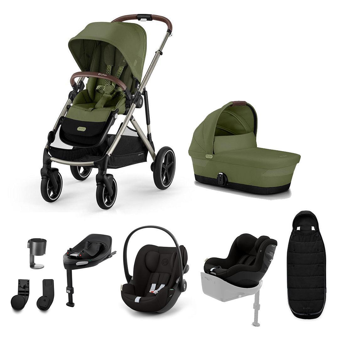 CYBEX Gazelle S Newborn to Toddler Ultimate Bundle-Travel Systems-Moss Green-1 x Base G | Natural Baby Shower