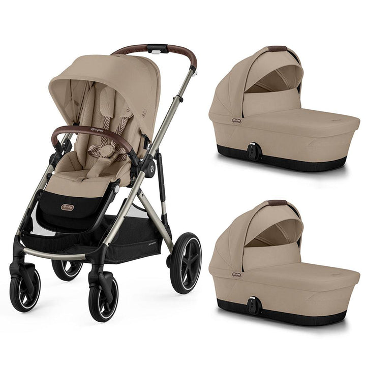 CYBEX Gazelle S Twin Pushchair - Almond Beige-Strollers-Almond Beige-2x Carrycot | Natural Baby Shower