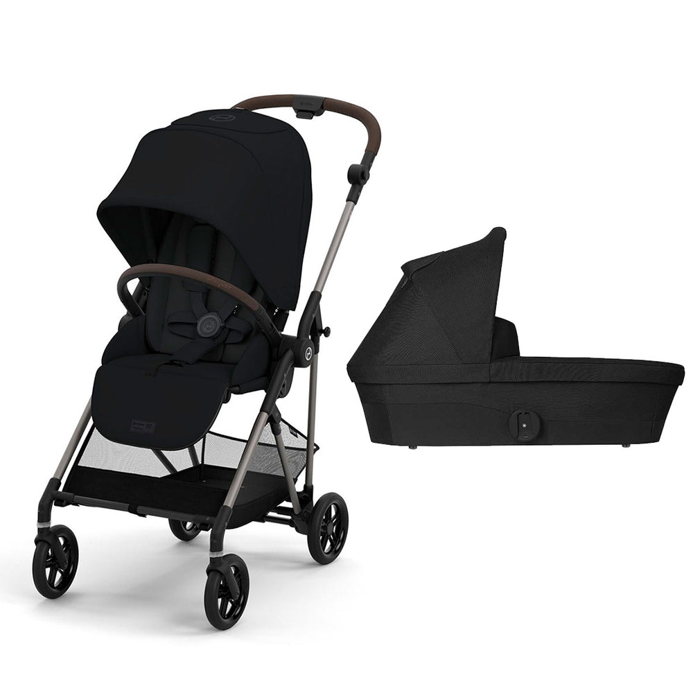 CYBEX Melio Pushchair & Carrycot Bundle - Black/Grey-Stroller Bundles-Magic Black-Deep Black | Natural Baby Shower
