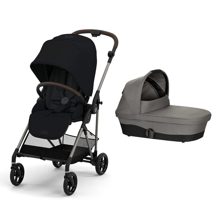CYBEX Melio Pushchair & Carrycot Bundle - Black/Grey-Stroller Bundles-Magic Black-Soho Grey | Natural Baby Shower