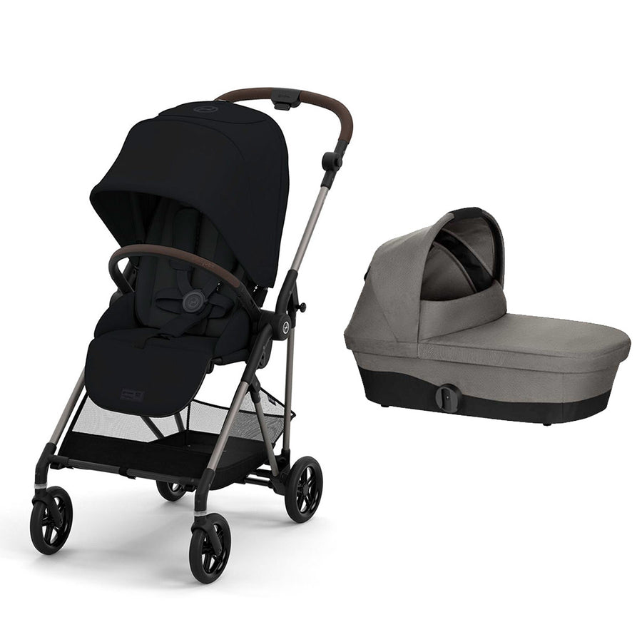 CYBEX Melio Pushchair & Carrycot Bundle - Black/Grey-Stroller Bundles-Magic Black-Soho Grey | Natural Baby Shower