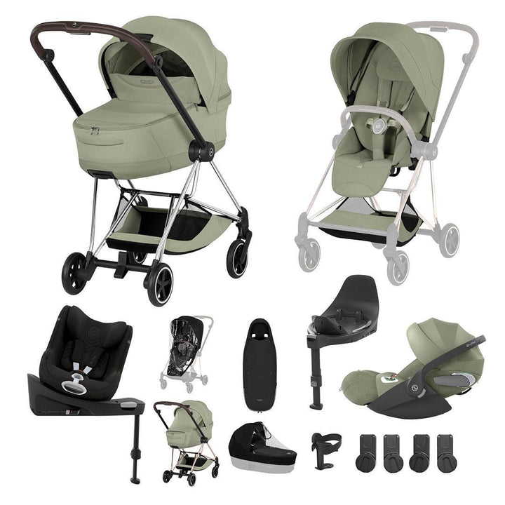 CYBEX Mios Ultimate Birth & Beyond Bundle - Style Collection-Travel Systems-Sage Green-Chrome Brown | Natural Baby Shower