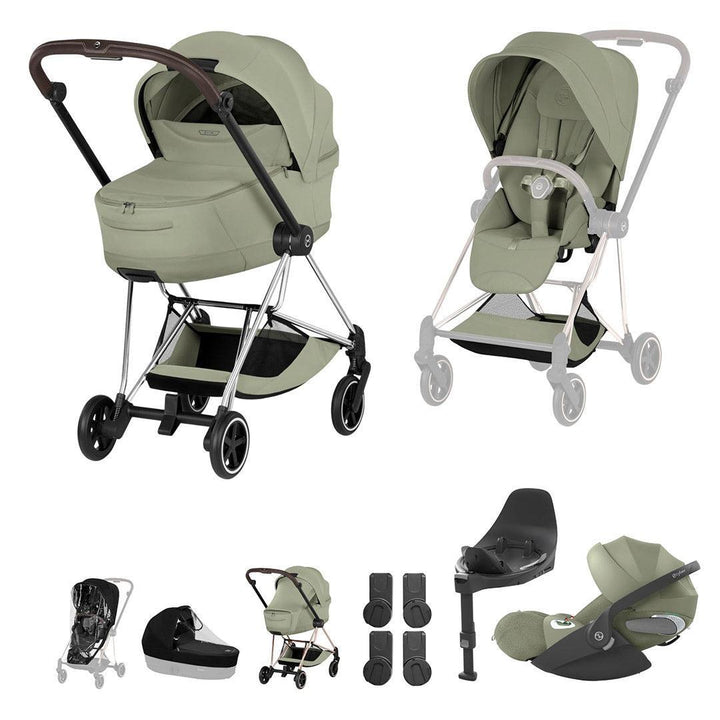 CYBEX Mios Ultimate Bundle - Style Collection-Travel Systems-Sage Green-Chrome Brown | Natural Baby Shower