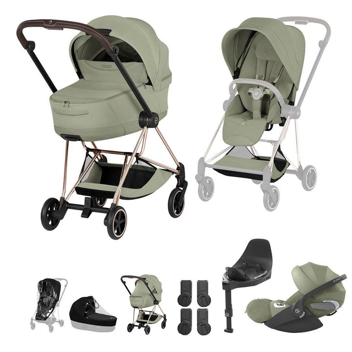 CYBEX Mios Ultimate Bundle - Style Collection-Travel Systems-Sage Green-Rose Gold | Natural Baby Shower