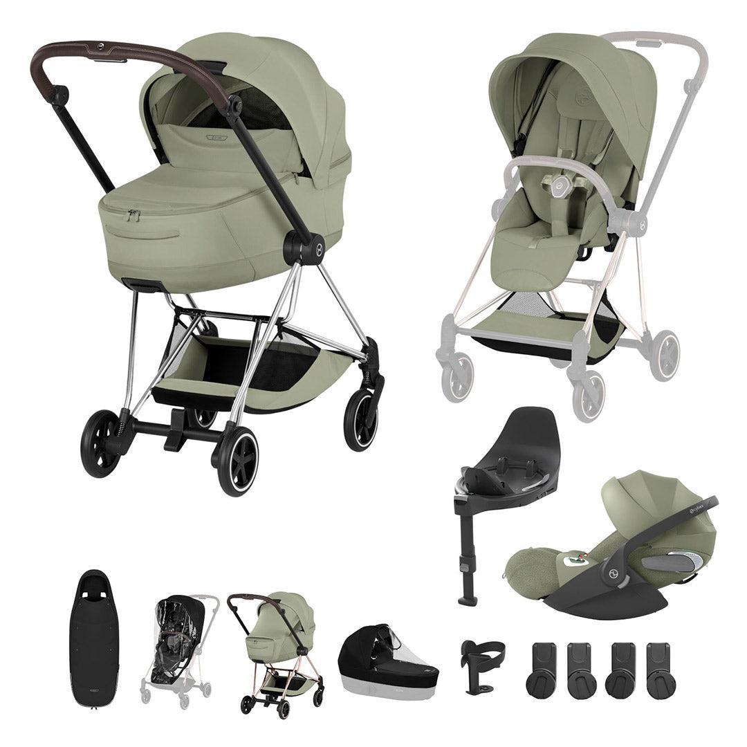 CYBEX Mios Ultimate Accessory Bundle - Style Collection-Travel Systems-Sage Green-Chrome Brown | Natural Baby Shower