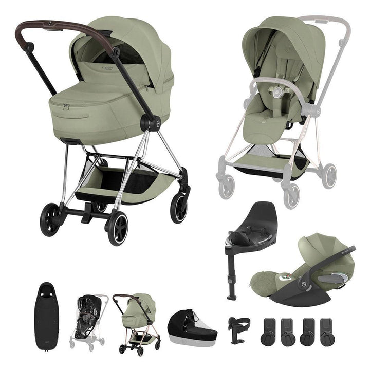 CYBEX Mios Ultimate Accessory Bundle - Style Collection-Travel Systems-Sage Green-Chrome Brown | Natural Baby Shower