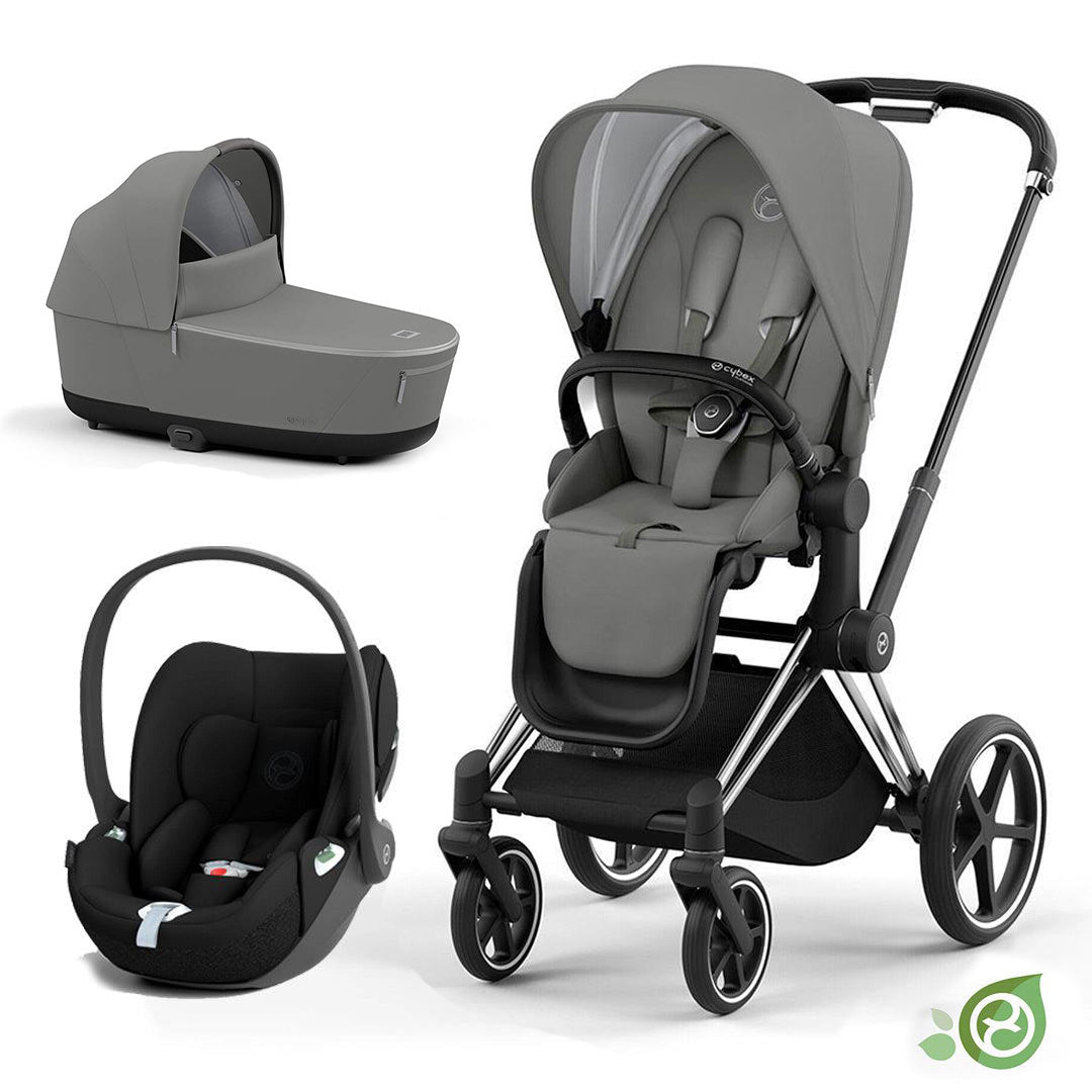 CYBEX Priam Cloud T Travel System - Pearl Grey-Travel Systems-Chrome Black-Lux | Natural Baby Shower