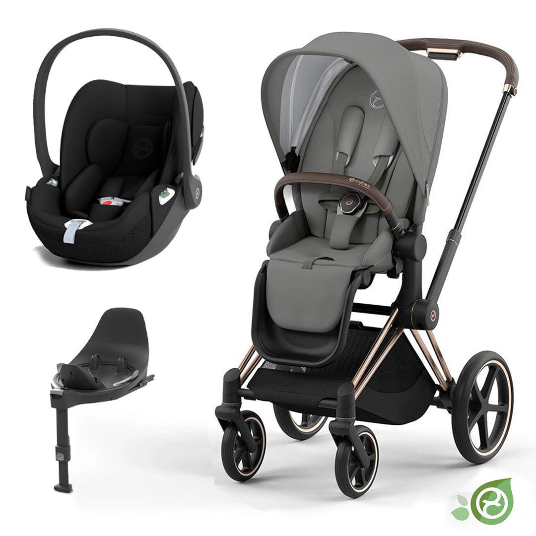 CYBEX Priam Cloud T Travel System - Pearl Grey-Travel Systems-Rose Gold-None | Natural Baby Shower