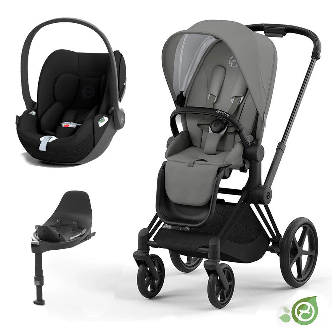 CYBEX Priam Cloud T Travel System - Pearl Grey-Travel Systems-Matt Black-None | Natural Baby Shower