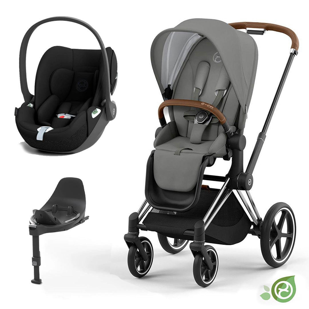 CYBEX Priam Cloud T Travel System - Pearl Grey-Travel Systems-Chrome Brown-None | Natural Baby Shower