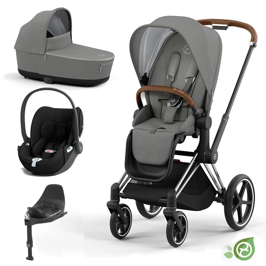 CYBEX Priam Cloud T Travel System - Pearl Grey-Travel Systems-Chrome Brown-Lux | Natural Baby Shower