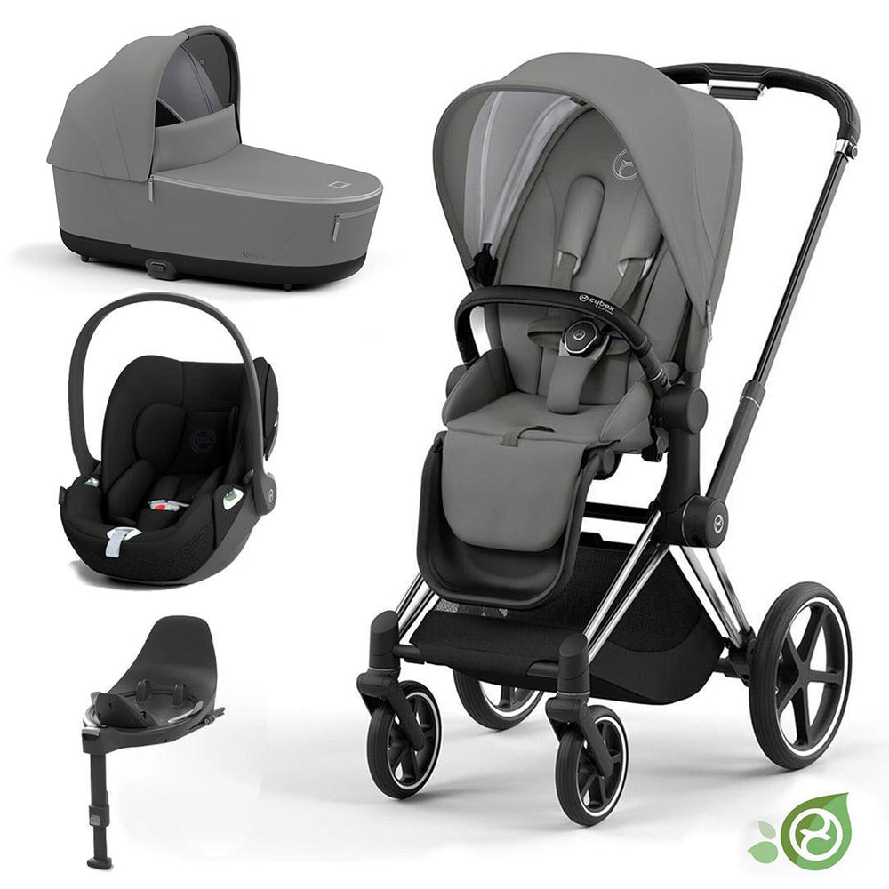 CYBEX Priam Cloud T Travel System - Pearl Grey-Travel Systems-Chrome Black-Lux | Natural Baby Shower