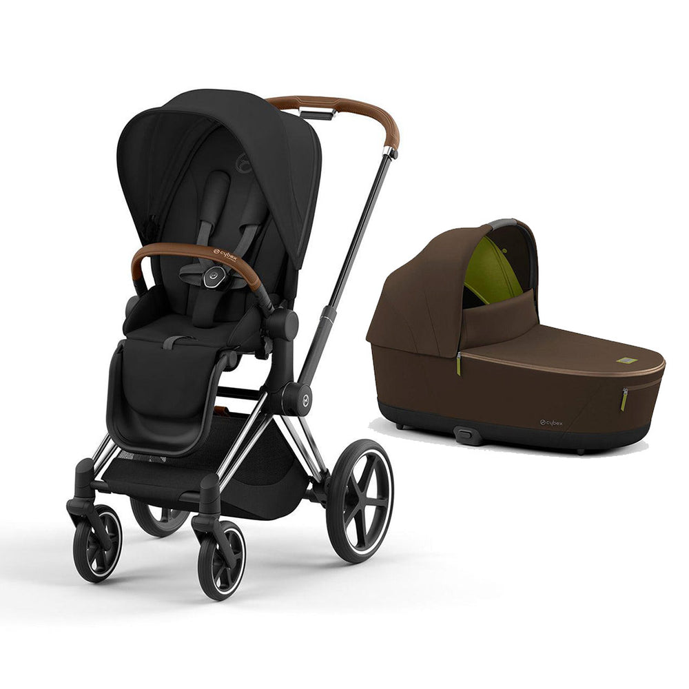 CYBEX Priam Pushchair & Carrycot Bundle - Black/Khaki-Stroller Bundles-Chrome Brown- | Natural Baby Shower