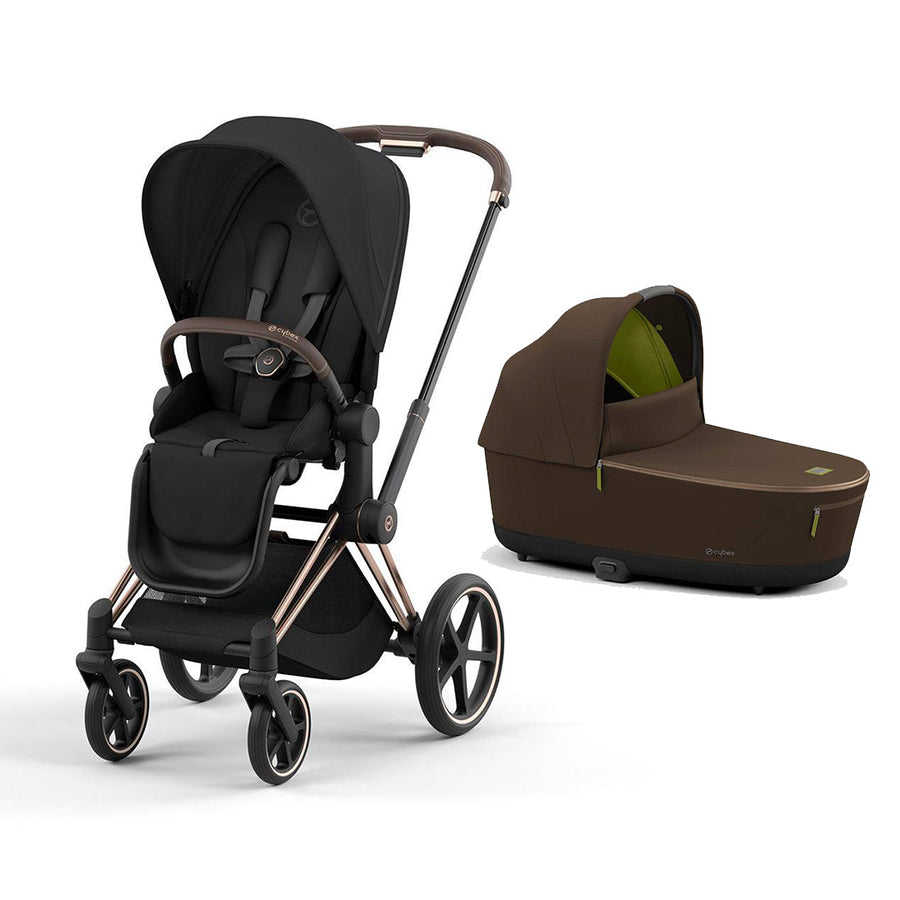 CYBEX Priam Pushchair & Carrycot Bundle - Black/Khaki-Stroller Bundles-Rose Gold- | Natural Baby Shower
