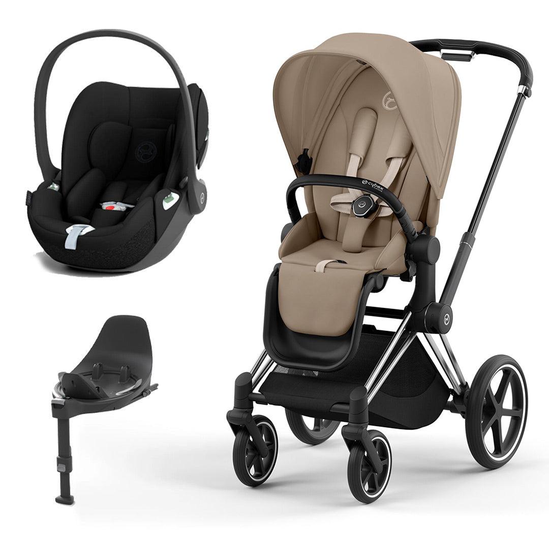 CYBEX Priam Cloud T Travel System - Cozy Beige-Travel Systems-Chrome Black-None | Natural Baby Shower