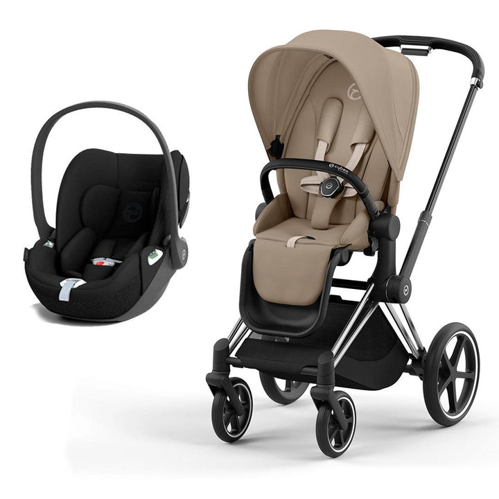 CYBEX Priam Cloud T Travel System - Cozy Beige-Travel Systems-Chrome Black-None | Natural Baby Shower