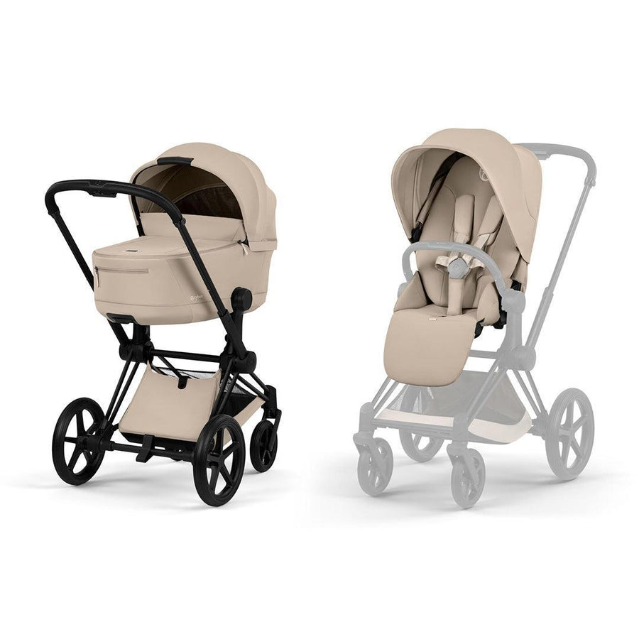 CYBEX Priam Comfort Pushchair & Foldable Carrycot - Cozy Beige/Black-Strollers-Cozy Beige/Black- | Natural Baby Shower