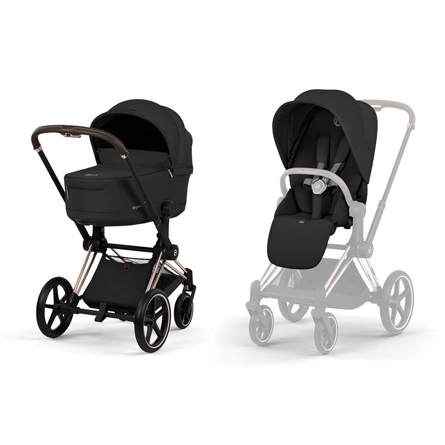 CYBEX Priam Comfort Pushchair & Foldable Carrycot - Sepia Black/Rose Gold-Strollers-Sepia Black/Rose Gold- | Natural Baby Shower