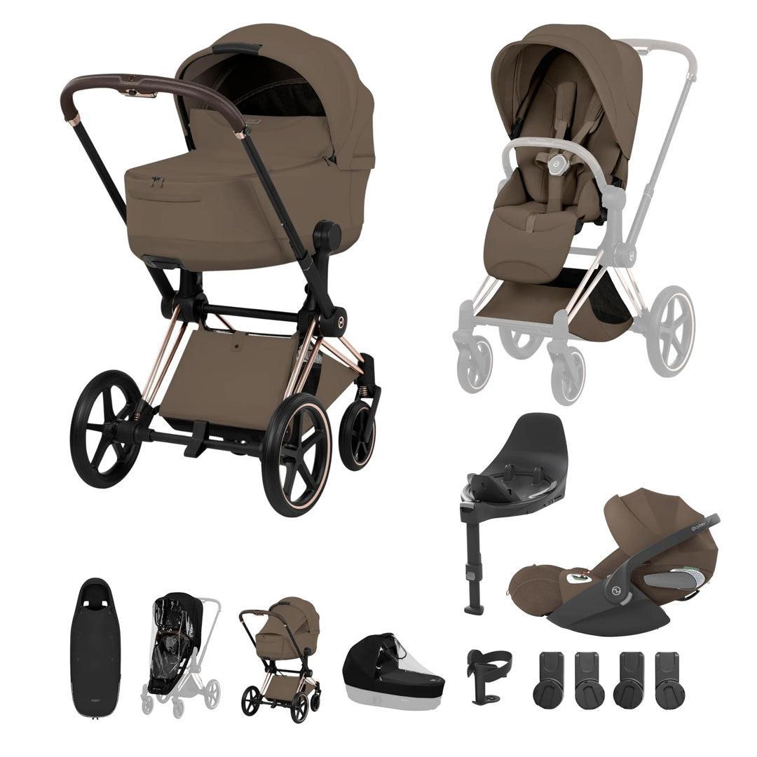 CYBEX PRIAM Fold Cot Ultimate Travel System Bundle - Style-Travel Systems-Coconut Brown-Rose Gold | Natural Baby Shower