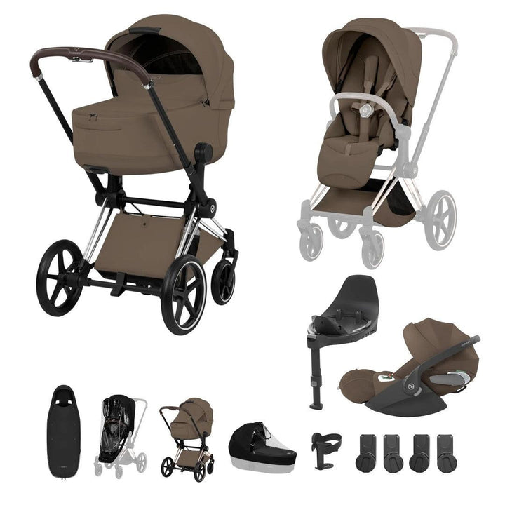 CYBEX PRIAM Fold Cot Ultimate Travel System Bundle - Style-Travel Systems-Coconut Brown-Chrome Brown | Natural Baby Shower